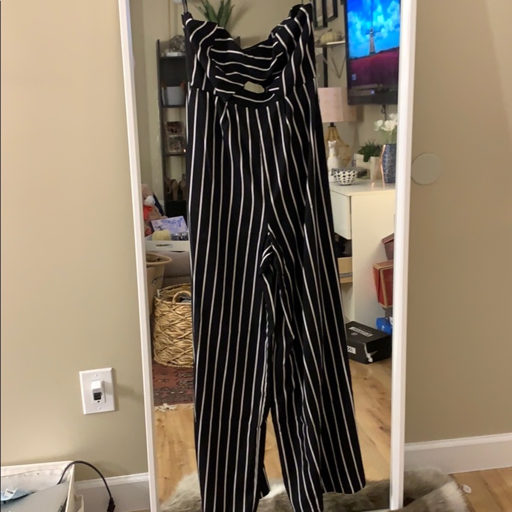 Tube Top long pant stripped romper